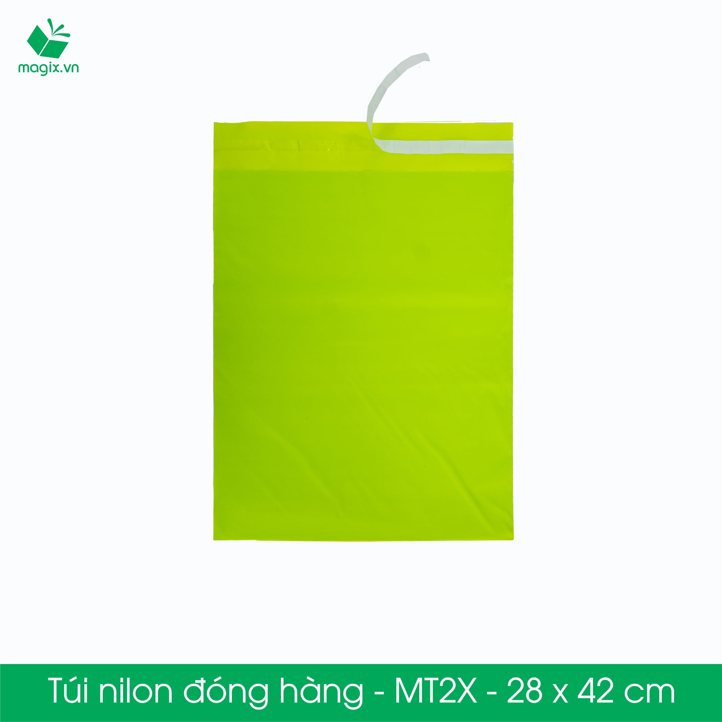 MT2X - 28x42 cm - Túi nilon gói hàng - 100 túi niêm phong đóng hàng màu xanh lá mạ