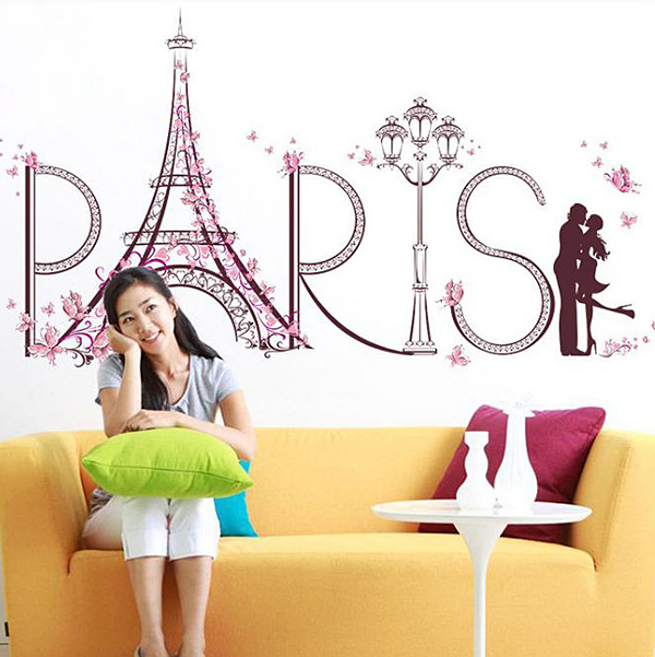 Decal Dán Tường Trang Trí Phòng Ngủ, Phòng Cưới Tranh Paris Tình Yêu DKN045