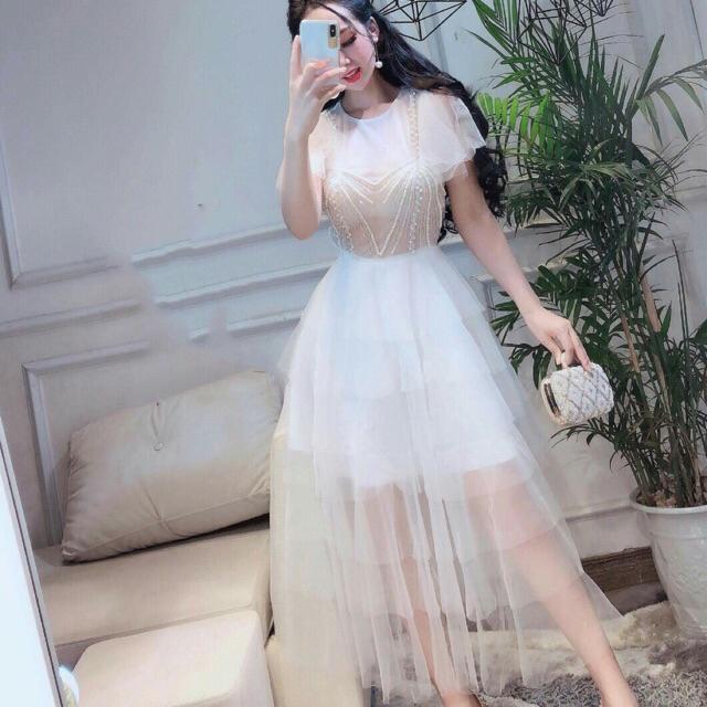 Đầm xoè phồng công chúa xếp tầng kết cườm SANG TRỌNG - Size S/M/L đến 58kgMM MM