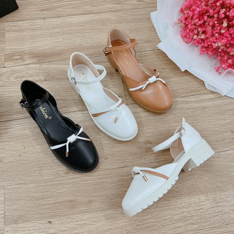 Sandal cao gót 4 phân ulzzang bít mũi, giày Lolita đế cao phong cách vintage ulzzang chất mềm