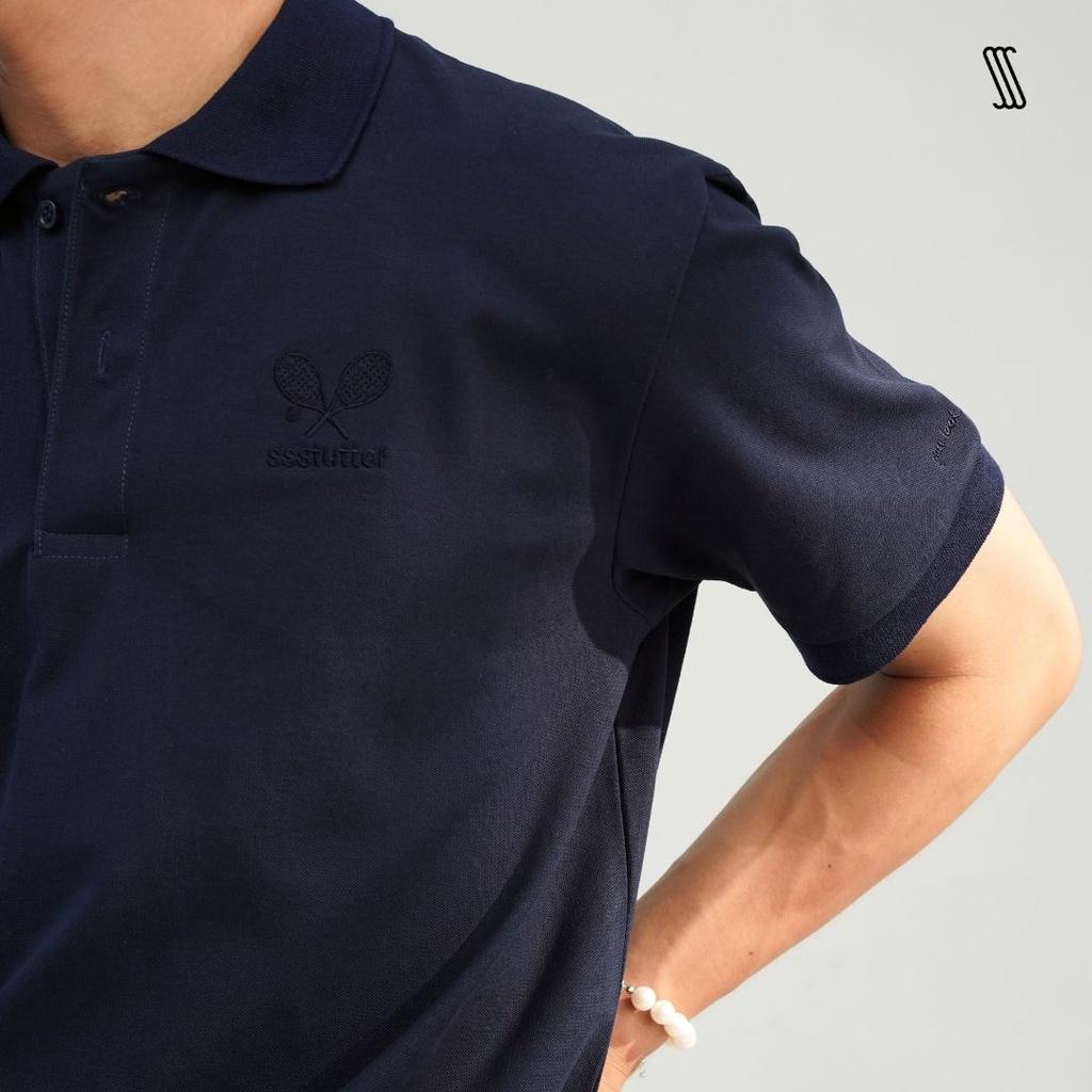 Áo thun cổ bẻ polo nam SSSTUTTER thêu hình ẩn thun cotton cá sấu WASH POLO