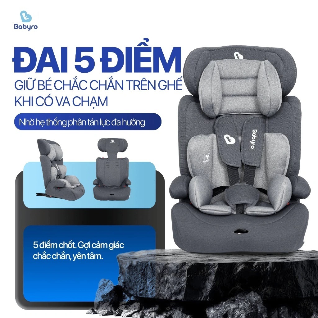 Ghế ngồi ô tô Babyro Wing, cho bé 3-12 tuổi, lắp đặt isofix, gấp gọn - hàng chính hãng
