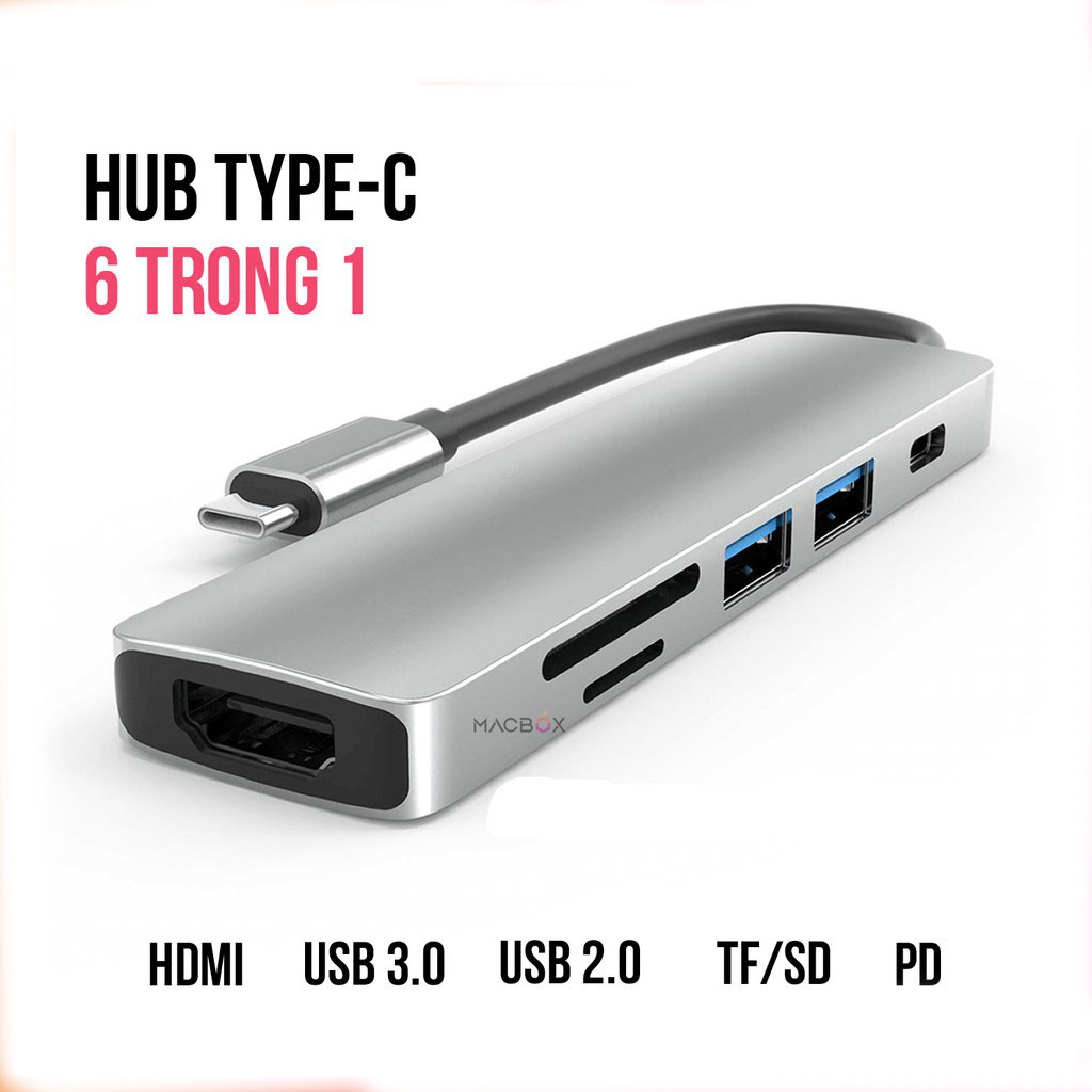 Hub chuyển đổi USB TypeC 6 trong 1 SEASY SS26, Cổng chuyển đổi HUB USB TypeC to HDMI, 1 cổng HDMI 4k UHD , 3 cổng USB 3.0, 2 khe đọc thẻ nhớ SD và TF, Kết nối nhiều thiết bị với tốc độ cao, Dùng cho Điện thoại/Laptop/PC/Macbook – Hàng chính hãng