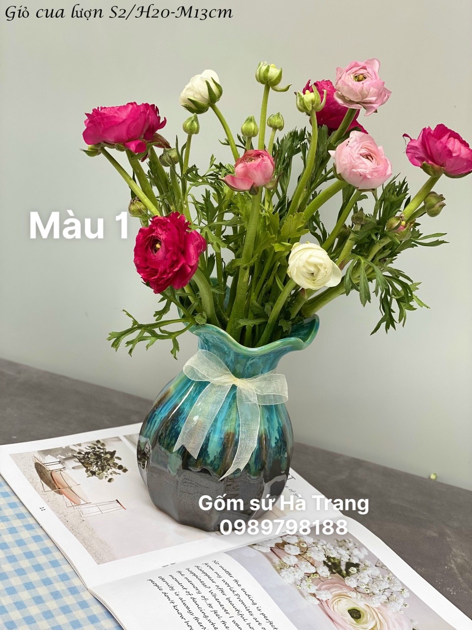 Lọ hoa gốm sứ Bát Tràng cao cấp men hoả biến ngân hà dáng giỏ cua cao 20cm