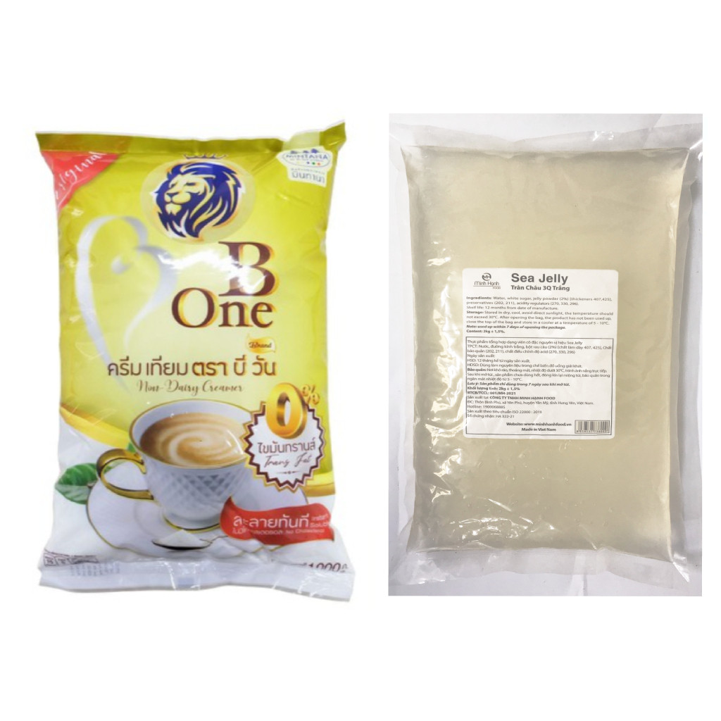 Combo Bộ Trà Sữa Huyền Thoại 1 Kg Bột Kem B-ONE Và 2 Kg Trân Châu 3Q Sea Jelly Trắng