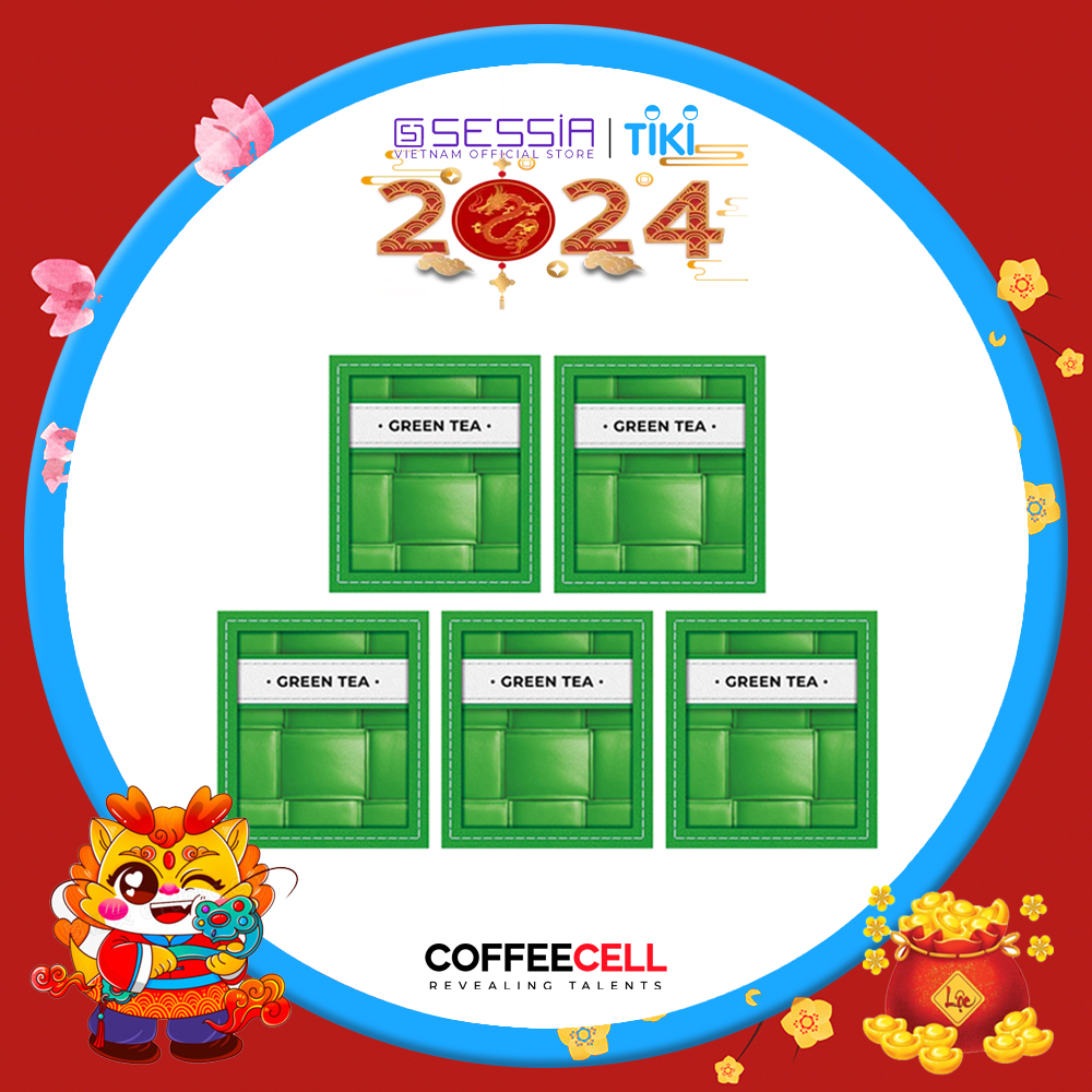 Combo 5 Gói Trà Xanh Với Nhân Sâm Trắng Thượng Hạng COFFEECELL - Trà nguyên lá ngọt thanh, Chống oxy hóa, Tăng cường tập trung - Hàng Chính Hãng