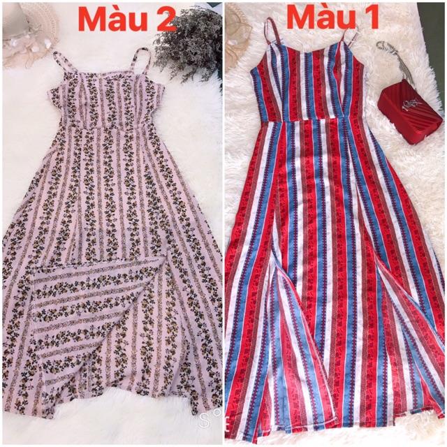 Đầm maxi 2 dây hoạ tiết xẻ 2 bên