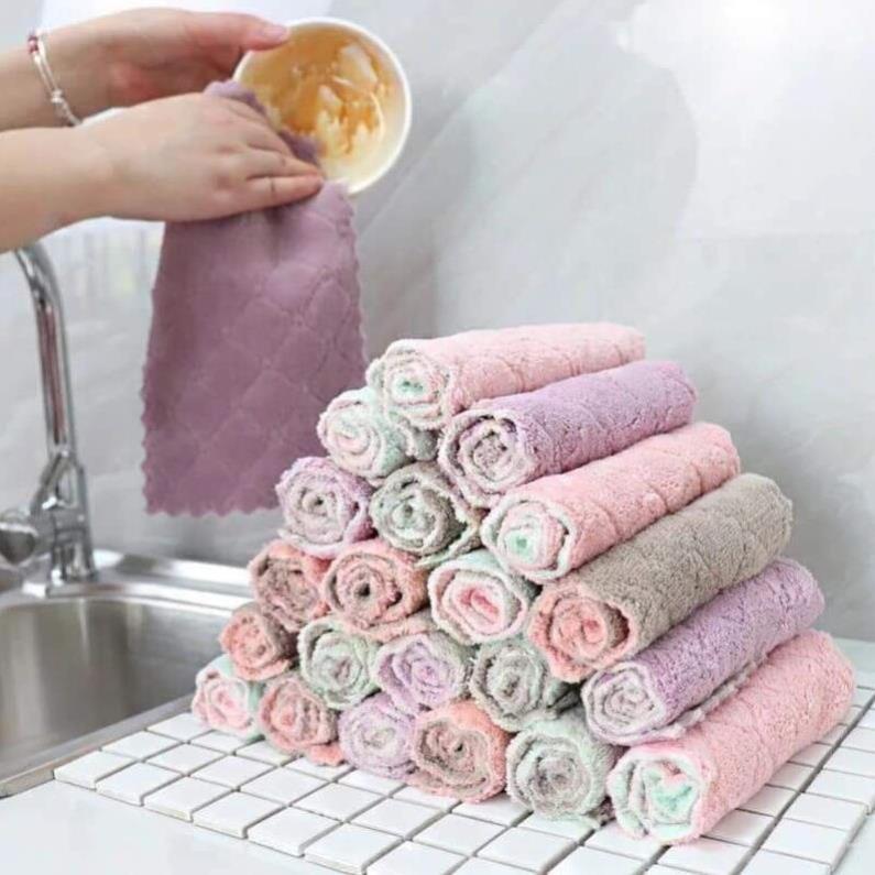 Khăn Bông Lau Tay , Lau Nhà Bếp Mẫu Mới 2 Mặt Siêu Thấm Hút Tiện Dụng Trong Gia Đình - Màu Ngẫu Nhiên
