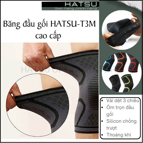 Băng đầu gối HATSU-T3M cao cấp - Dùng trong tập gym - chạy bộ - đạp xe - Dành Cho nam và nữ