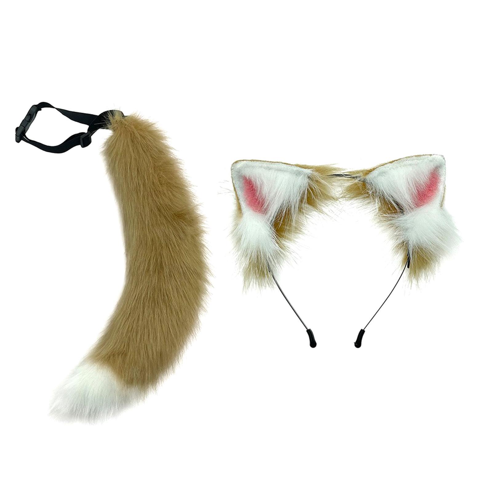 2Pieces Fox Ears Hair Hoop, Headwear Lovely Plush for Cosplay Costume Kits