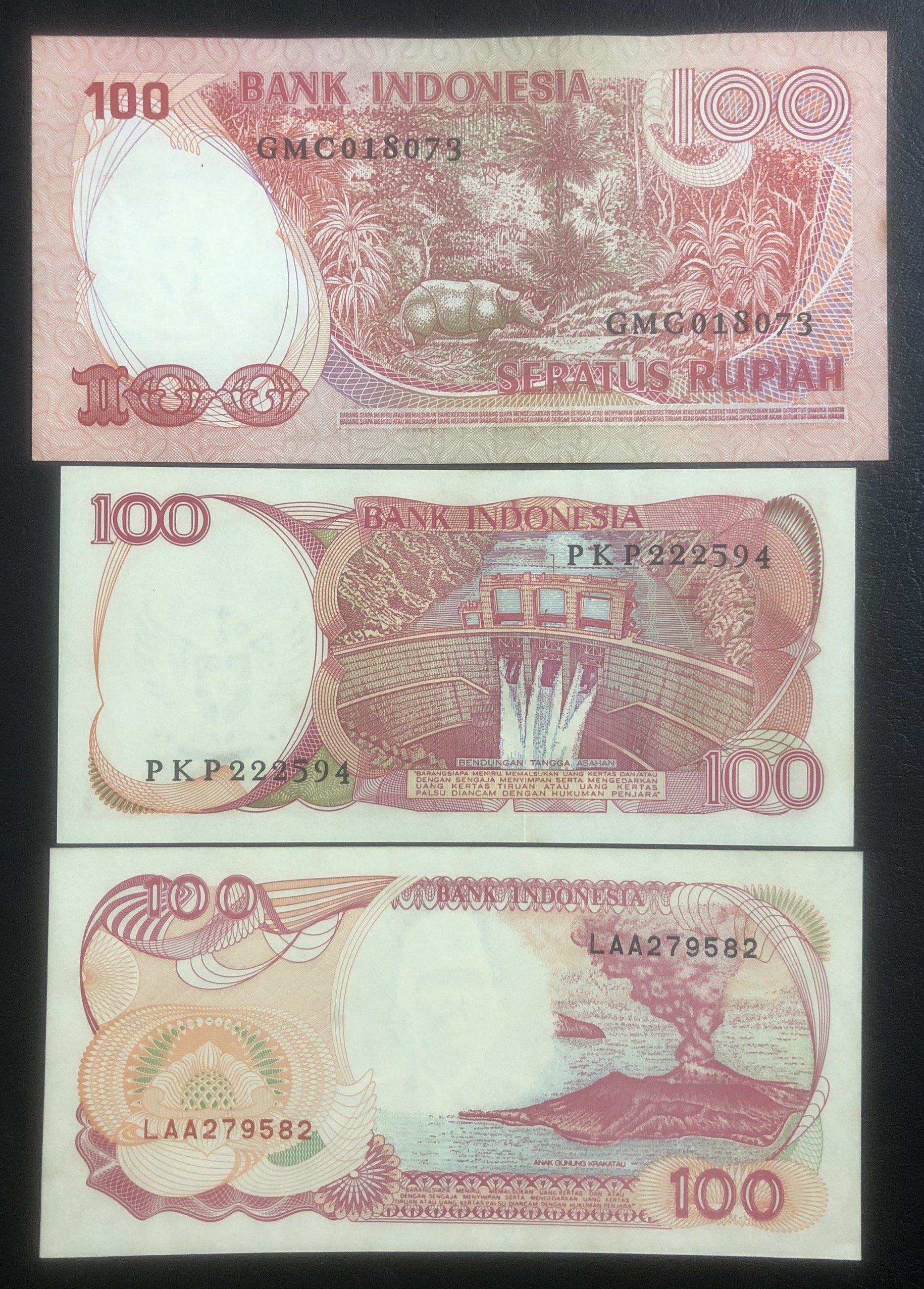 Combo tiền Indonesia 3 tờ mệnh giá 100 rupiah khác nhau mới cứng, kèm phơi bảo quản