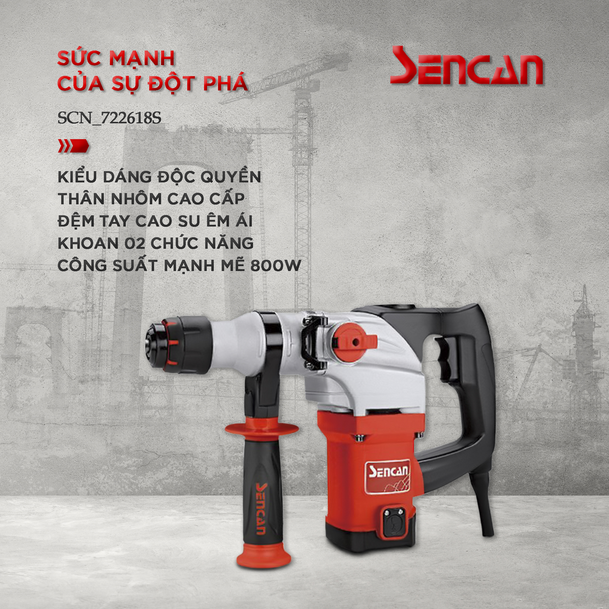 Máy khoan bê tông 2 chức năng 26mm Sencan SC-722618S