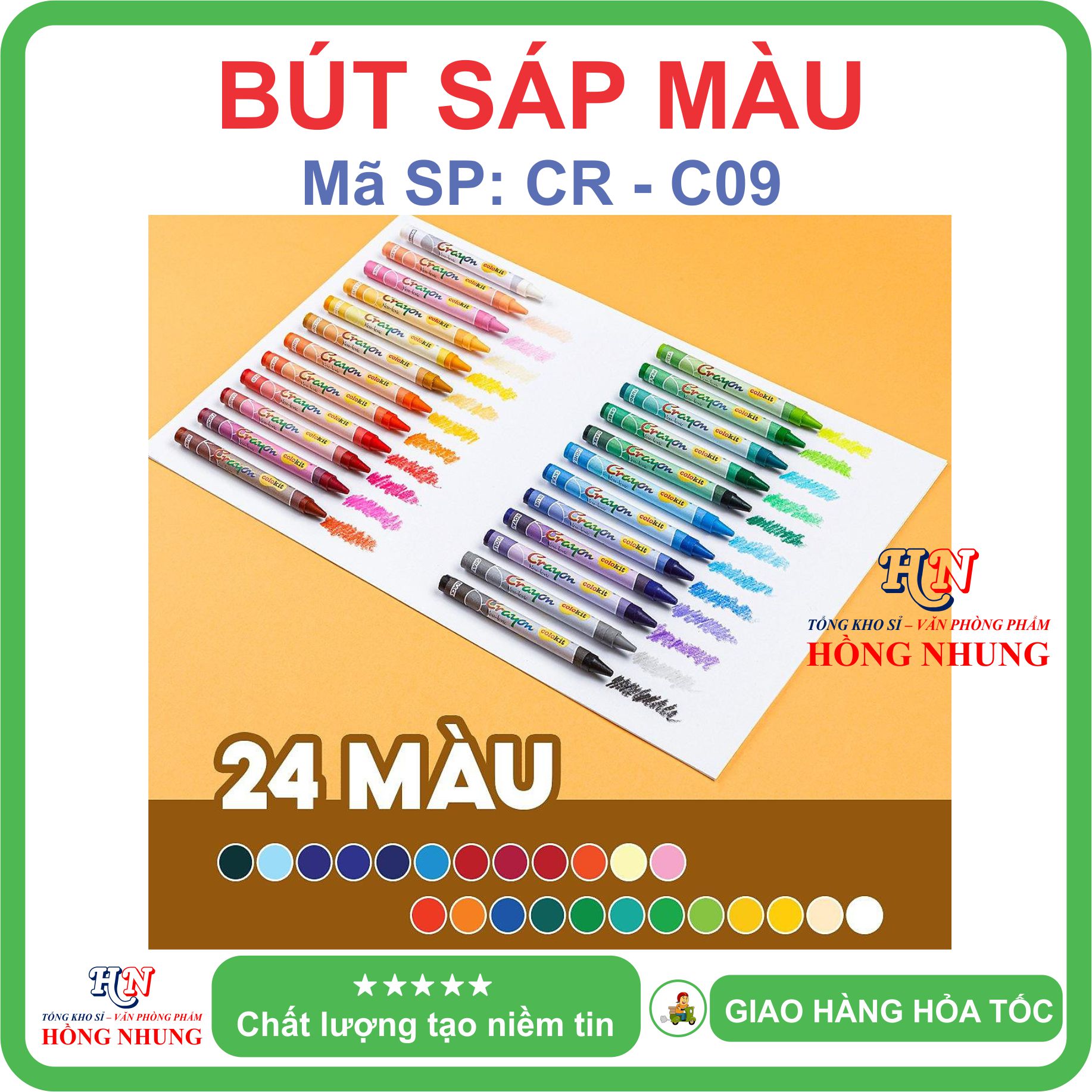 [SALE] Hộp 24 Bút sáp màu Colokit CR-C09, màu mịn, dễ thương, an toàn cho trẻ em.