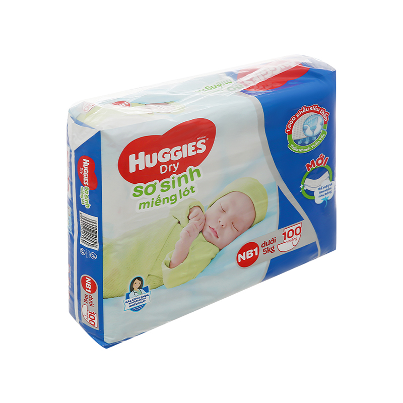 Miếng lót sơ sinh Huggies Dry size NB1 100 miếng (cho bé dưới 5kg)
