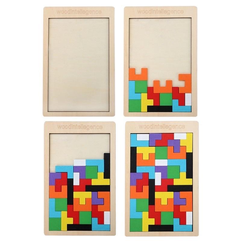 Đồ Chơi Gỗ Montessori - Bảng Xếp Hình Bằng Gỗ Tetris Cao Cấp