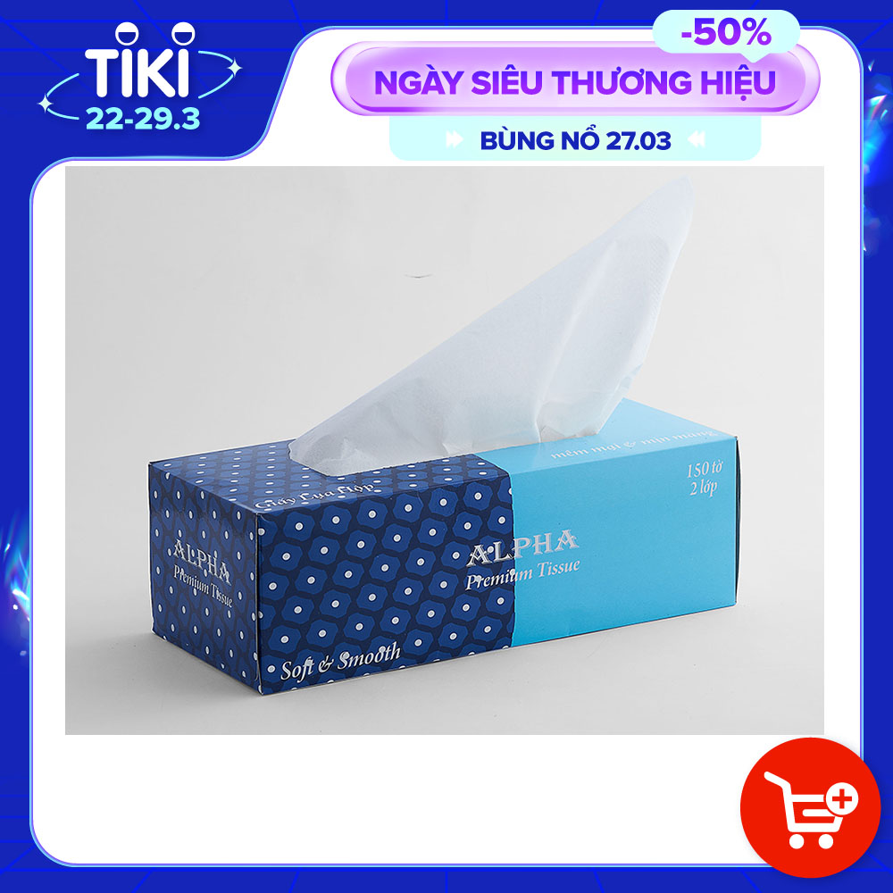 Hộp Khăn Giấy Rút ALPHA, 2 Lớp 150 Tờ/hộp