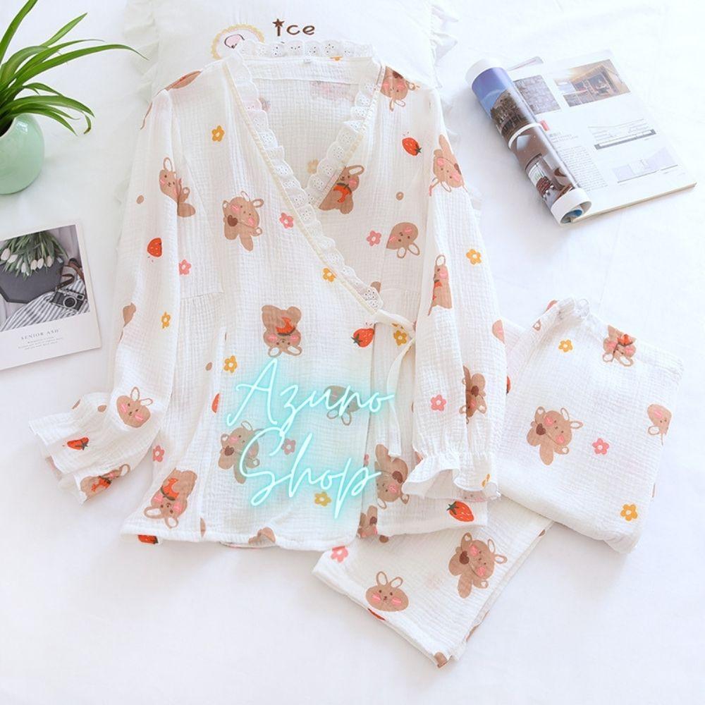 Bộ đồ bầu và sau sinh, kimono cho con bú AZ55 chất liệu muslin cao cấp