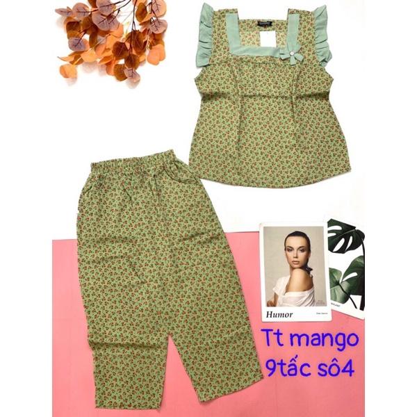 Đồ bộ nữ,đồ ngủ mặc nhà lửng 9 tấc vải lụa mango phối tằm BL 98 họa tiết hoa nhí siêu cưng size đại 60-67kg.