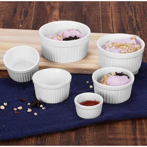 Chén Sứ Ramekin Sọc Đựng Gia Vị Cao Cấp Tròn