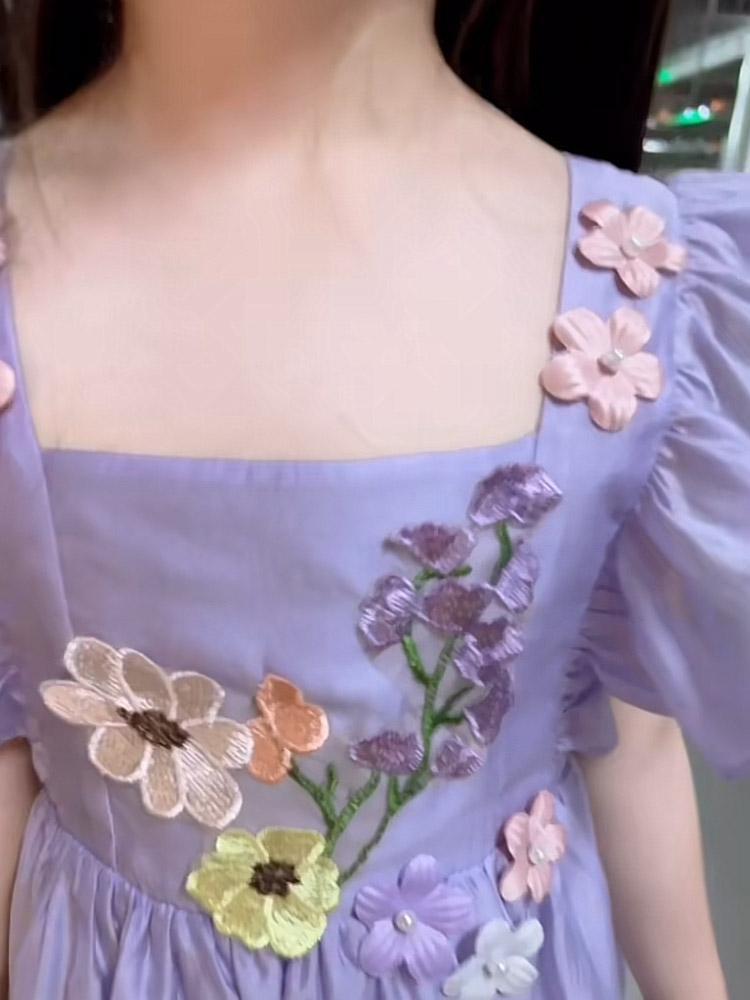 DIYIWEI Trang phục mùa hè 2023 Váy công chúa màu tím cho trẻ em gái