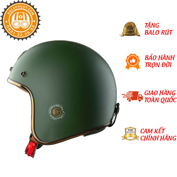 Nón bảo hiểm 3/4 ROYAL M20C xanh lính nhám