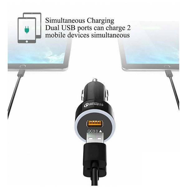 TẨU SẠC NHANH HỖ TRỢ CHUẨN QUICK CHARGE 3.0, trên ô tô, Gồm 2 Cổng USB QC 3.0&amp;3.1A