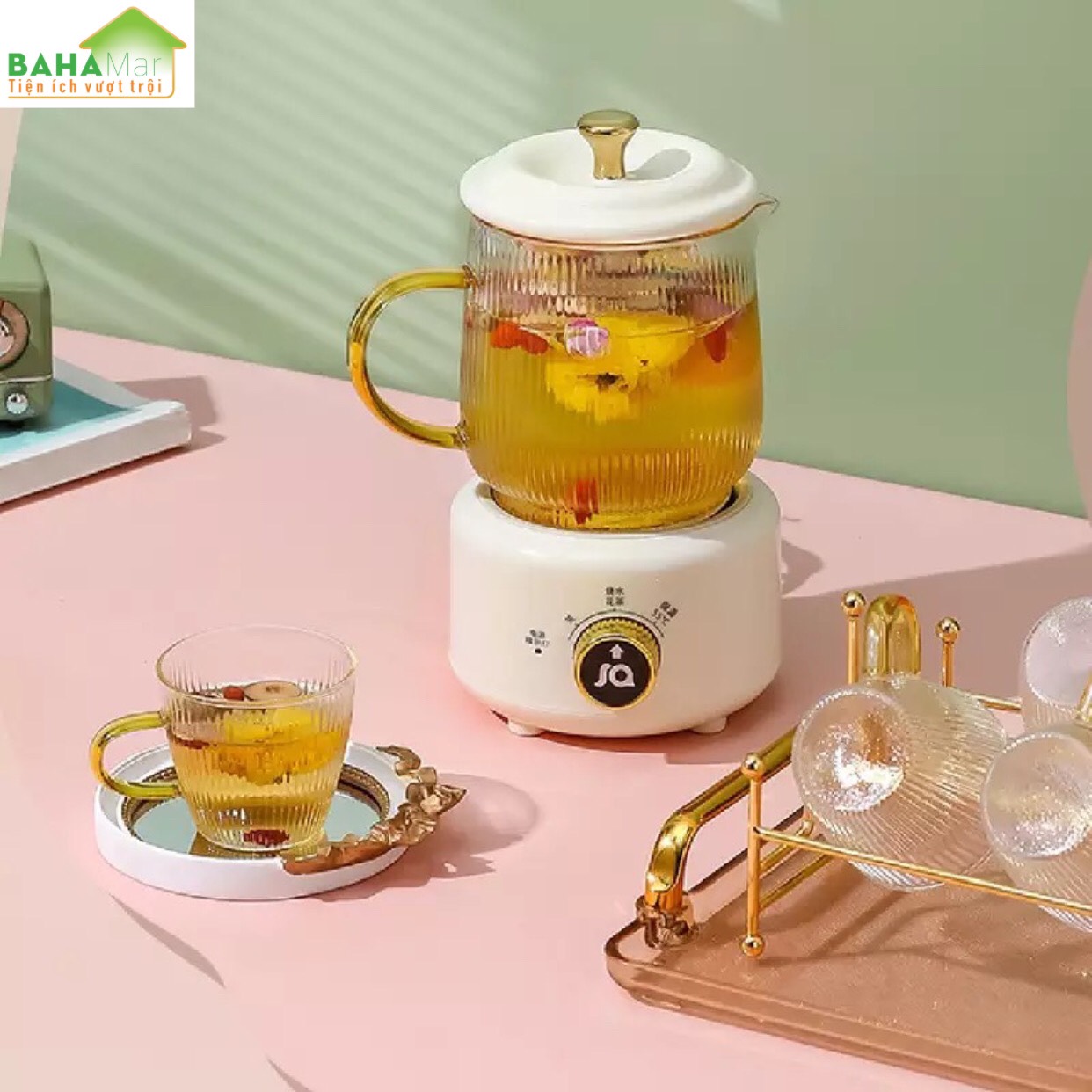 BỘ ẤM PHA TRÀ ĐIỆN CÁCH NHIỆT "BAHAMAR" dùng pha cafe, trà hoa, trà dưỡng nhan… rất nhanh gọn