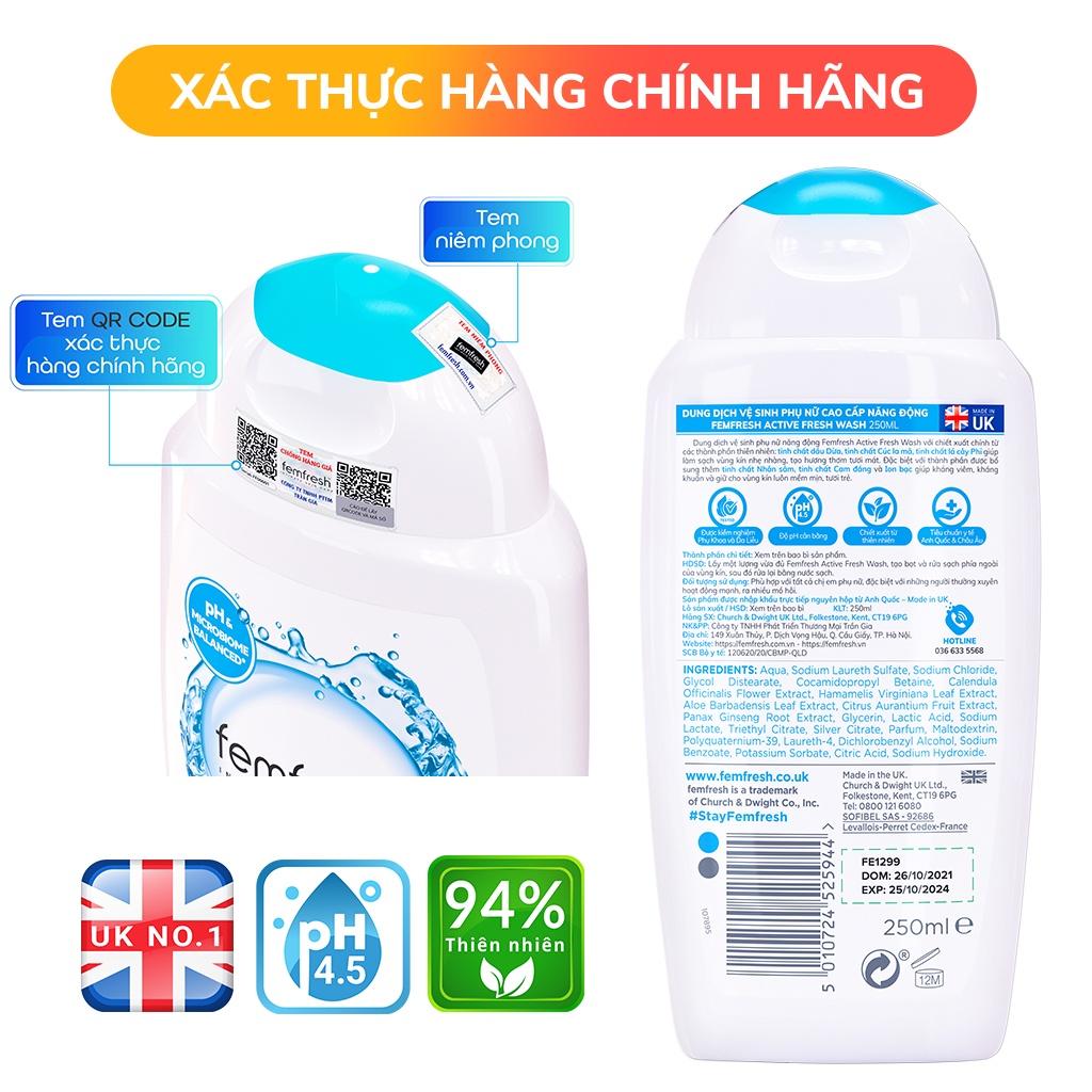 Dung Dịch Vệ Sinh Nam Nữ Cho Người Ưa Vận Động Giúp Sạch Thơm Femfresh Active Fresh Wash 250ml UK