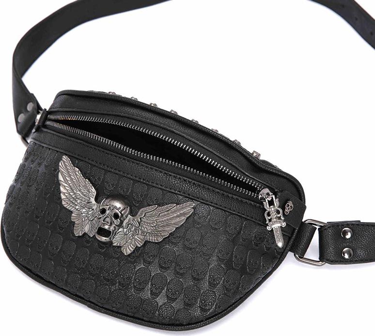 Men'S Rivet Ghost Head Waist Pack Trend PU Leather Chest Bag