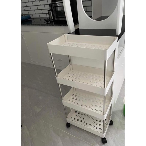 Kệ đựng đồ 4 tầng có bánh xe dễ di chuyển, giá để đồ 4 ngăn có bánh xe xoay 360 độ