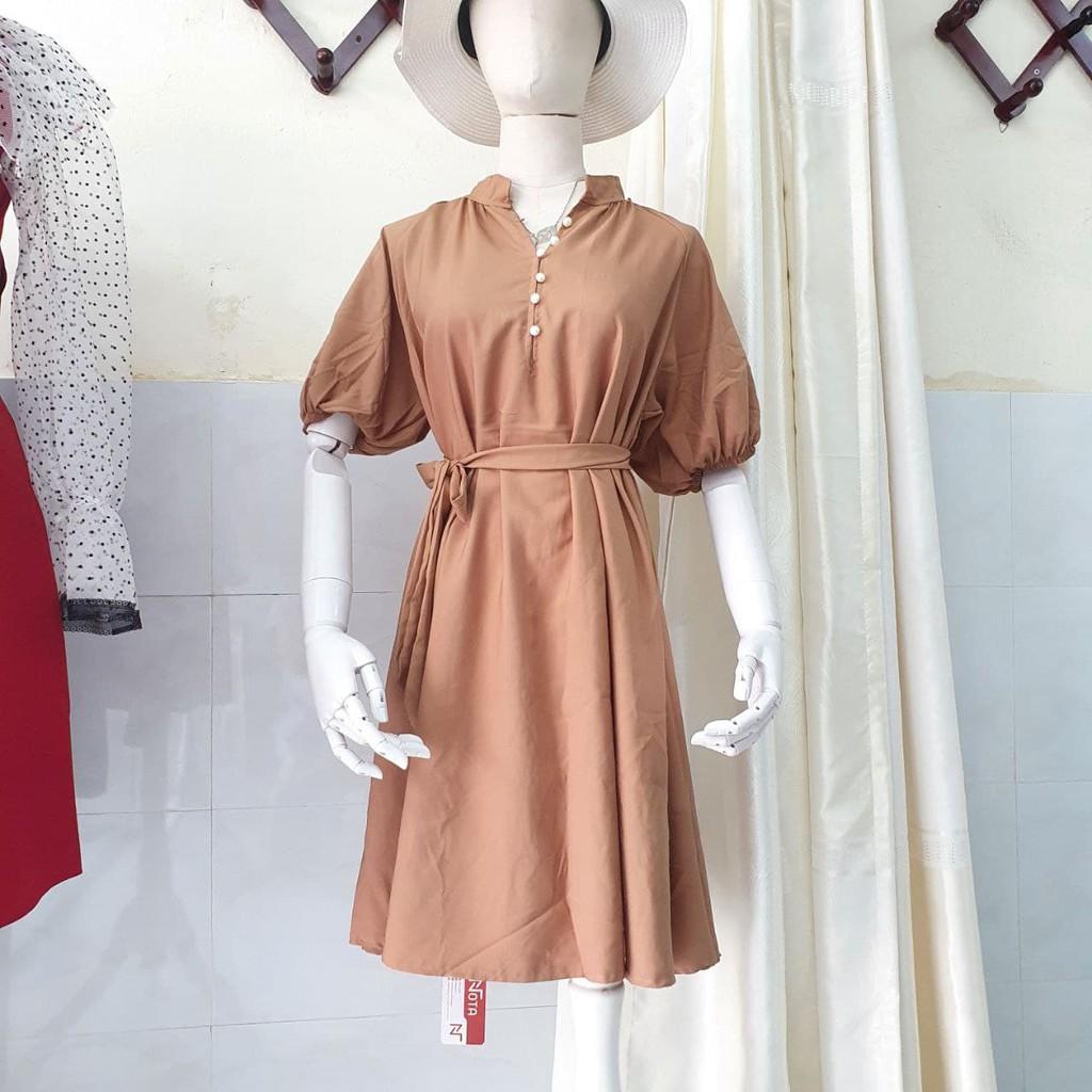 Đầm chữ A xòe phối dây mặc 2 kiểu, ĐẦM SUÔNG NÚT CƯỜMM