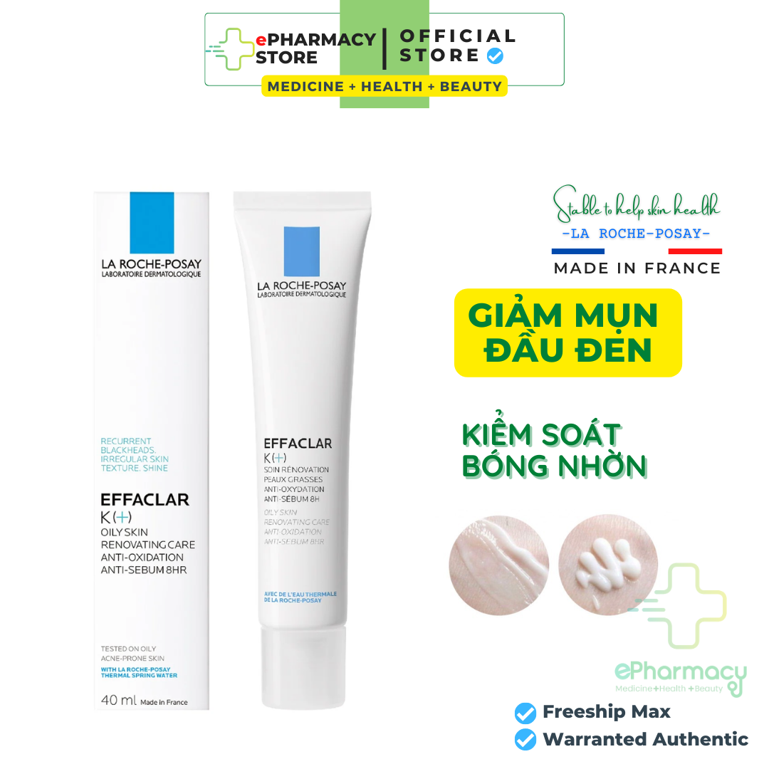 LaRochePosay K+ Kem Dưỡng LAROCHEPOSAY EFFACLAR K+ giảm mụn đầu đen giảm bóng nhờn 40ml