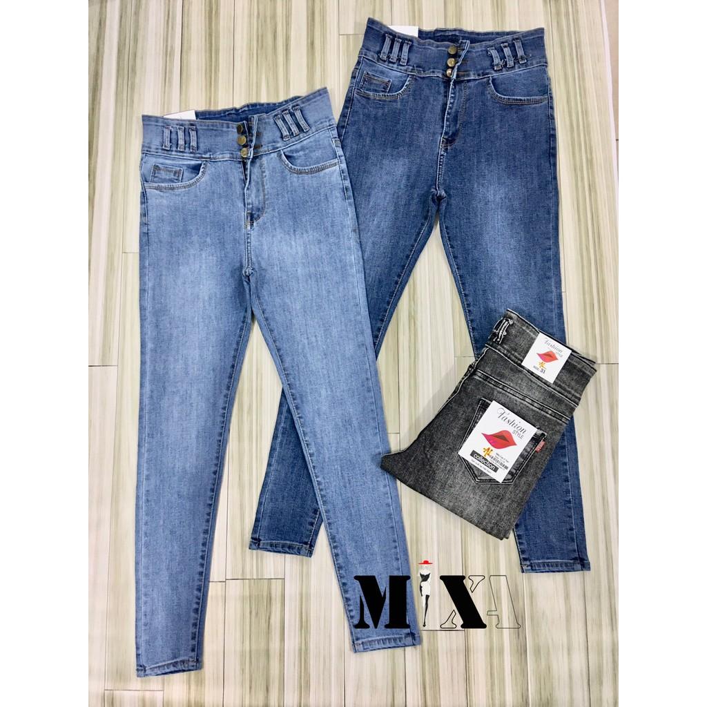 Quần jeans skinny cạp cao 3 cúc dài 98cm (có bigsize) - quần bò lưng siêu cao co giãn