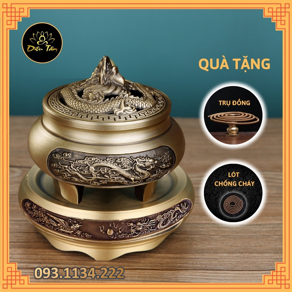 Lư đồng xông trầm đốt trầm thay cho lư điện - lư đốt trầm hương đồng nguyên khối tặng hồ lô đồng và lót chống cháy