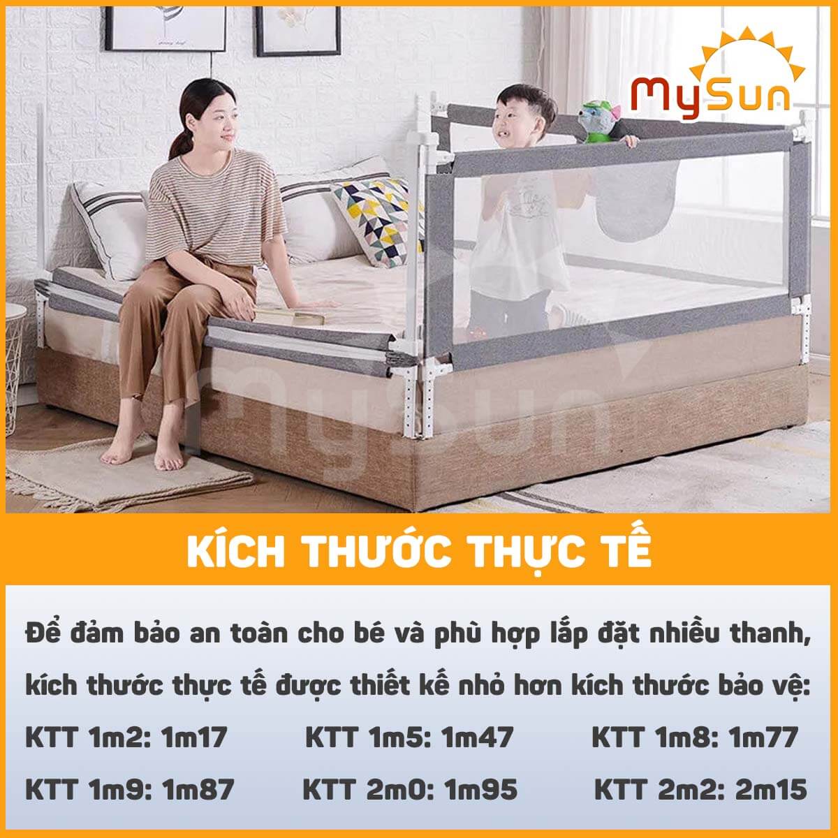 Thanh chắn giường dạng trượt cho bé MySun an toàn 1m2 1m5 1m8 1m9 2m 2m2