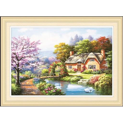 Tranh thêu mùa xuân ấm áp 53519 - kích thước: 91 * 64cm.