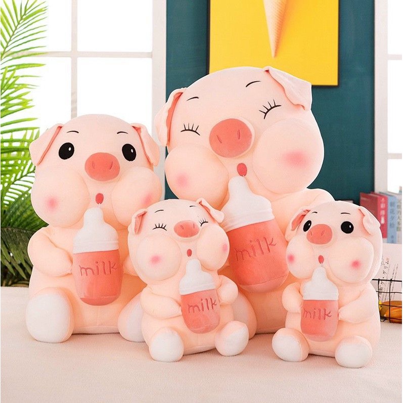 Gấu Bông Heo Ôm Bình Sữa Cute, Heo milk, Heo Bú Bình Cao Cấp VIPU, Gấu Bông- Qùa Tặng