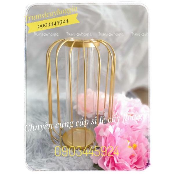 Lọ hoa lồng chim bằng sắt màu vàng phong cách Bắc Âu dùng để trang trí phòng khách,văn phòng-Trumsicayhoagia
