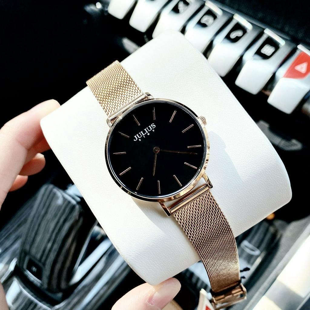 Đồng Hồ Nữ Chính Hãng Julius Star Cao Cấp Dây Kim Loại Chống Nước Kính Sapphire Chống Xước Đường Kính 32mm JS-027C