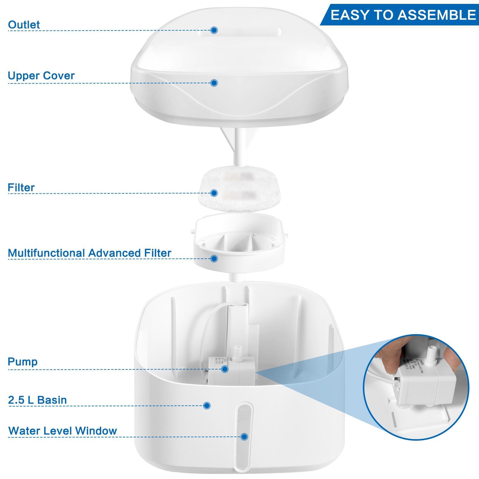 Pet Cat Water Fountain, Silent Water Dispenser Electric Indoor Portable Automatic Pet Waterer, Pets Fountain Drinking Water Bowl for Kitten