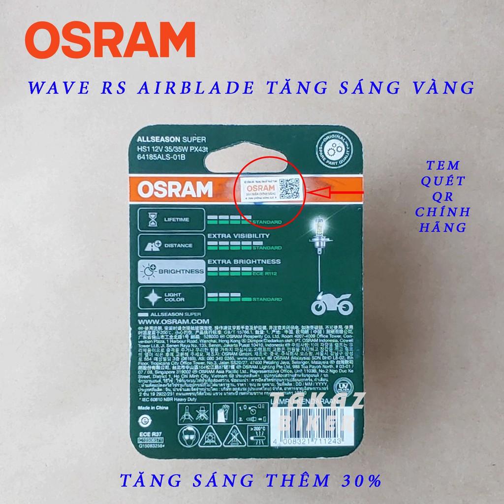 Bóng đèn HAL OSRAM HS1 Air Blade, Wave RS , Exciter , Vison tăng sáng phá sương màu vàng nắng 64185ALS-01B 35/35W 12V
