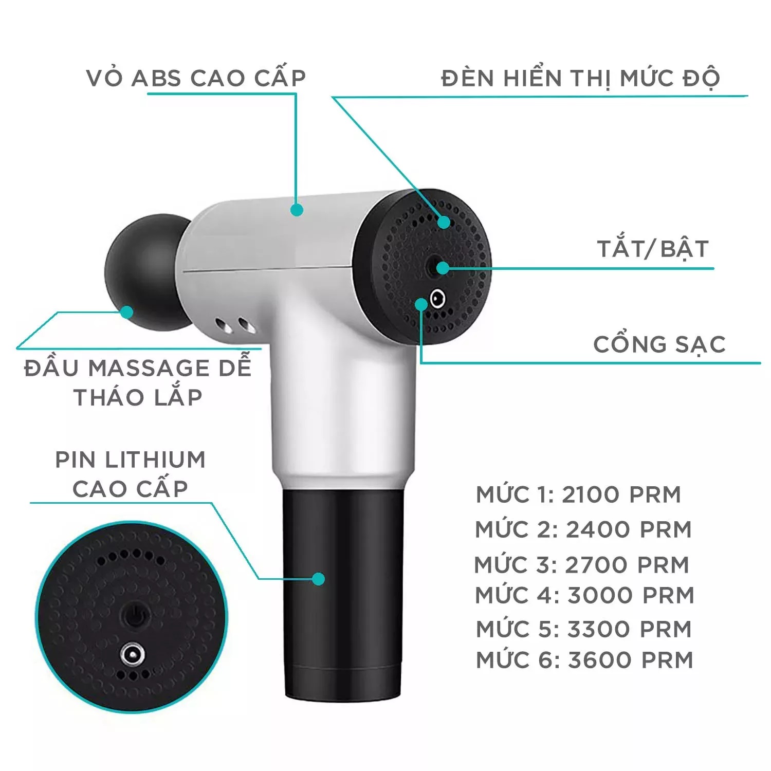 Súng Massage Cầm Tay Fascial Gun KH-320 Thế Hệ Mới 6 Cấp Độ Hỗ Trợ Mát Xa Chuyên Sâu, Giảm Đau Cơ, Cứng Khớp