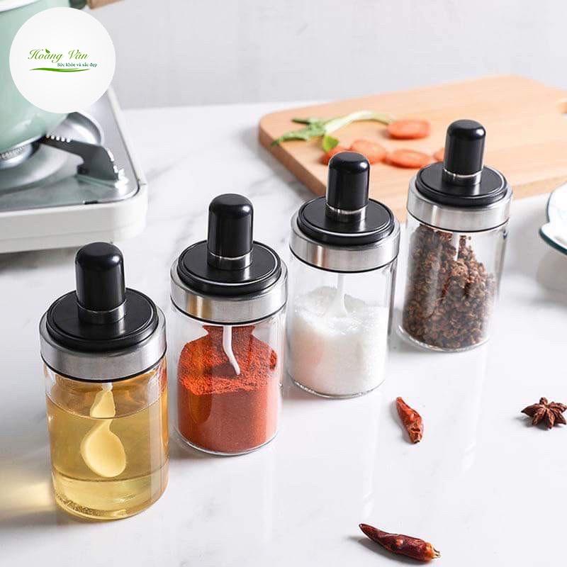 Hũ đựng gia vị muối đường bột ngọt có kèm muỗng