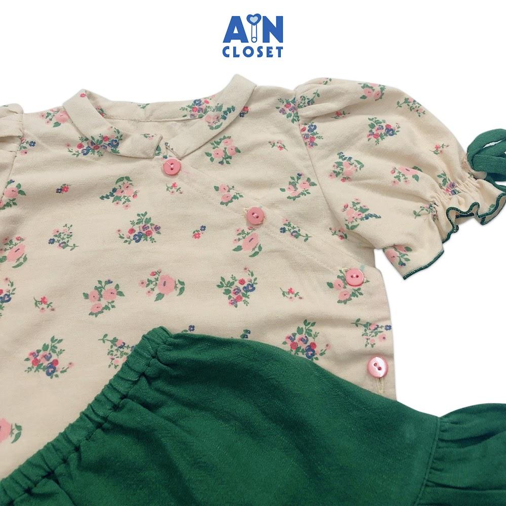 Áo dài váy bé gái họa tiết Hoa đỗ quyên xanh thô trà bông - AICDBG1KMMOT - AIN Closet