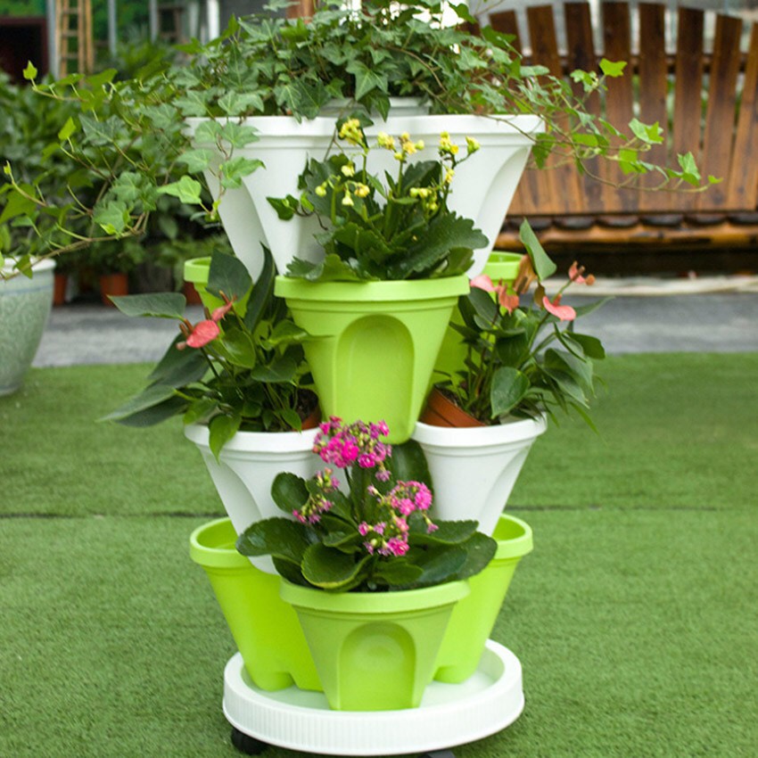 Chậu Tháp Trồng Rau, Trồng Hoa, Tiết Kiệm Diện Tích, Trang Trí Nội Thất, Sân Vườn,Bền Đẹp, Chậu Tam Giác Xếp Tầng, Nhựa Cao Cấp, Tiện Lợi, Tiết Kiệm Không Gian
