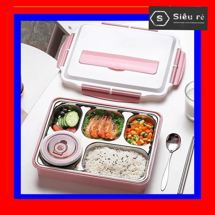 KHAY CƠM 5 NGĂN INOX 304 Giữ Nhiệt Chống Tràn - Hộp Đựng Cơm Văn Phòng - Màu Ngẫu Nhiên