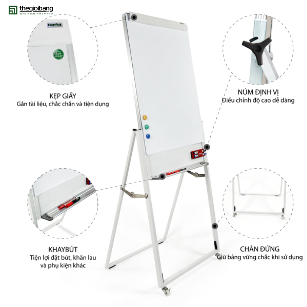 Bảng từ trắng Flipchart Upsidedown - kích thước 90x120cm - tặng kèm phụ kiện (khăn lau, nam châm, giấy flipchart A1)