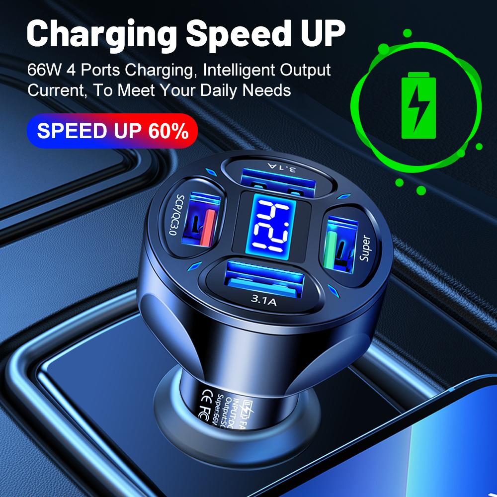 4 Cổng bộ sạc điện thoại xe hơi USB với bộ sạc bộ sạc máy tính kỹ thuật số