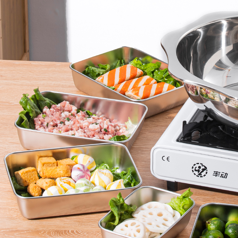 Hộp Đựng Thức Ăn Bằng Inox Cỡ Lớn Có Nắp Đậy, Khay Inox Chữ Nhật Đựng Thực Phẩm