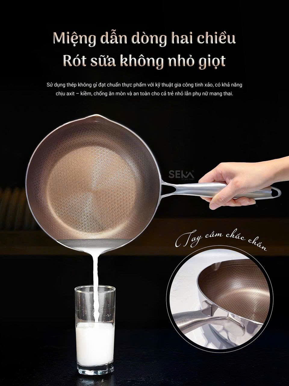 (Model New ) Chảo Sâu Lòng 7 Lớp inox316 TITANIUM SEKA 316S 22cm - 316M 24cm - 316L 26cm - Hàng Chính Hãng